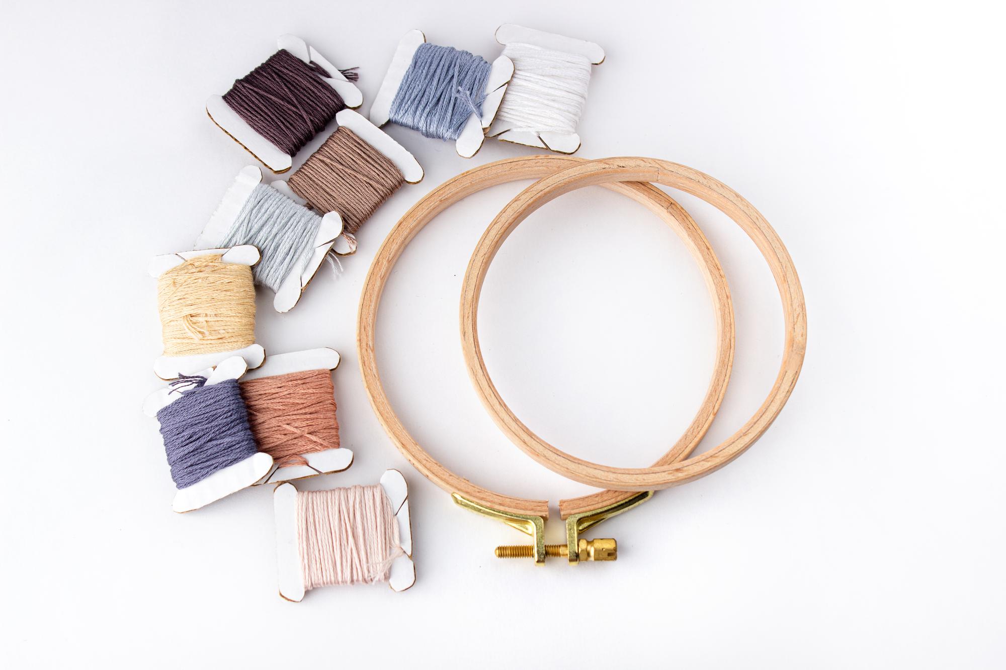 kit di ricamo con fili e telaio